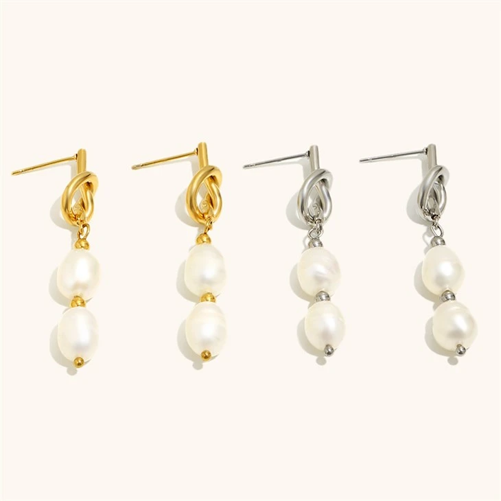 Knot Link Double Pearl Drops