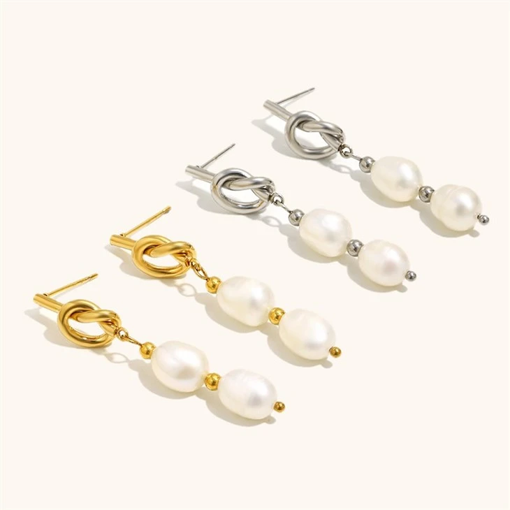 Knot Link Double Pearl Drops high quality