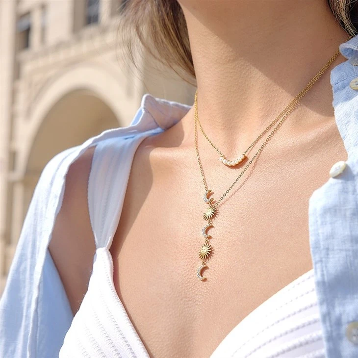 Sun And Moon Zircon Y Pendant Necklace price