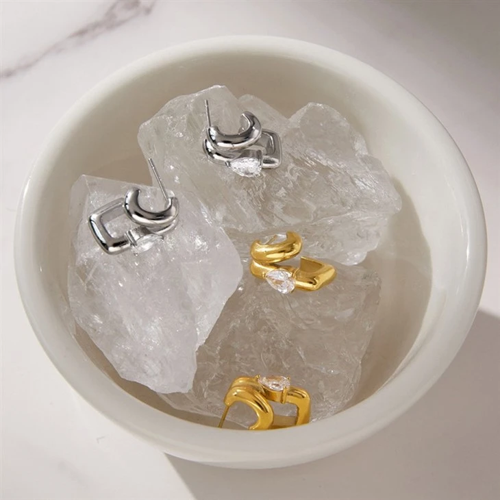 Teardrop CZ Double Hoop Huggie Earrings factory