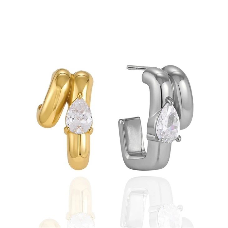 Teardrop CZ Double Hoop Huggie Earrings high quality